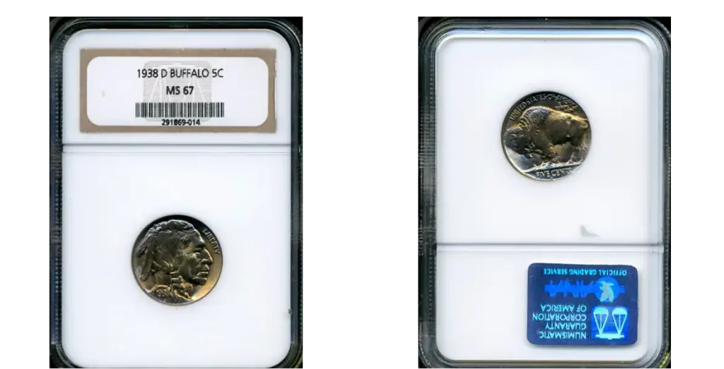 1938-D Buffalo Nickel NGC MS67 blazing luster, high-grade value