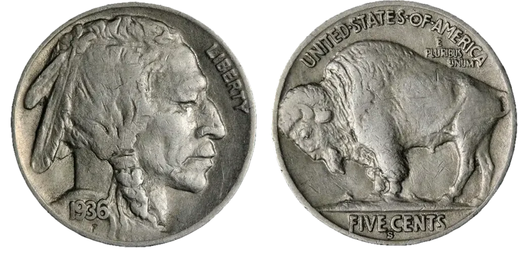 936-S Buffalo Nickel XF with sharp full horn on bison
