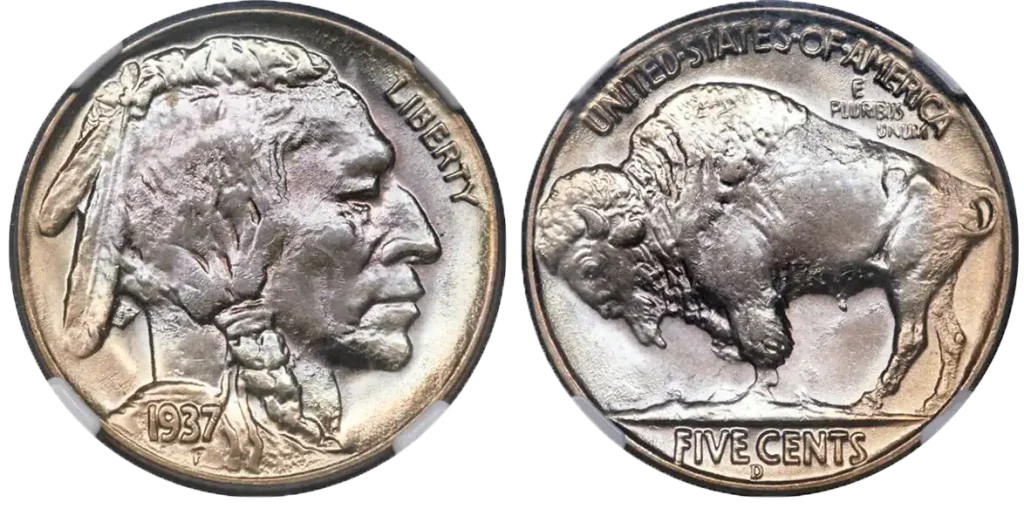 1937-D Three-Legged Buffalo Nickel FS-901 error reverse